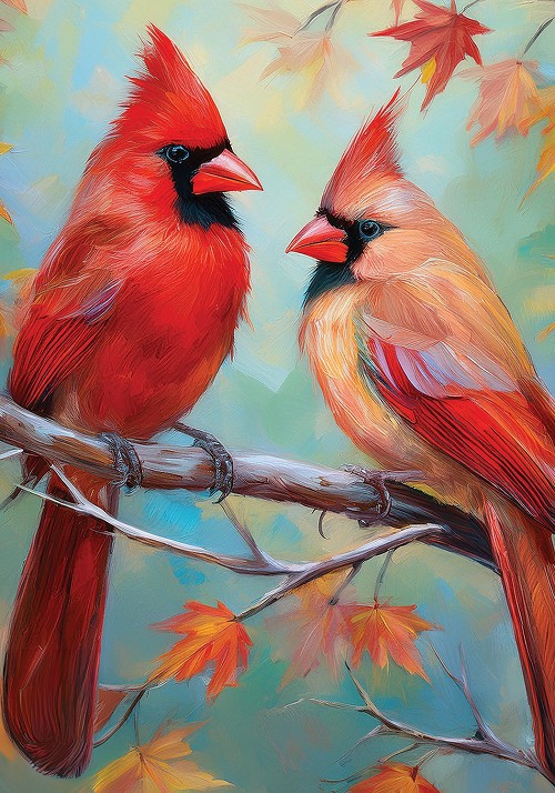 Cardinal Couple Fall House Flag 